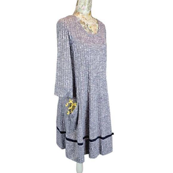 Chris McLaughlin Gray 3/4 Sleeve Ribbed Knit Fit & Flare Dress with Pockets - Picture 4 of 10